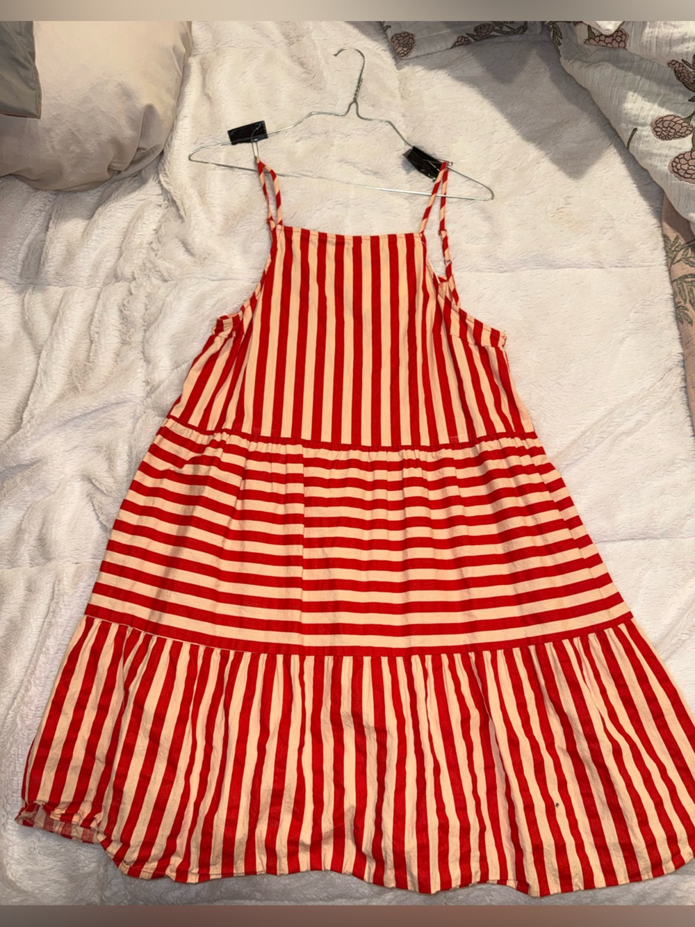 Red and Cream Striped Sleeveless Sundress